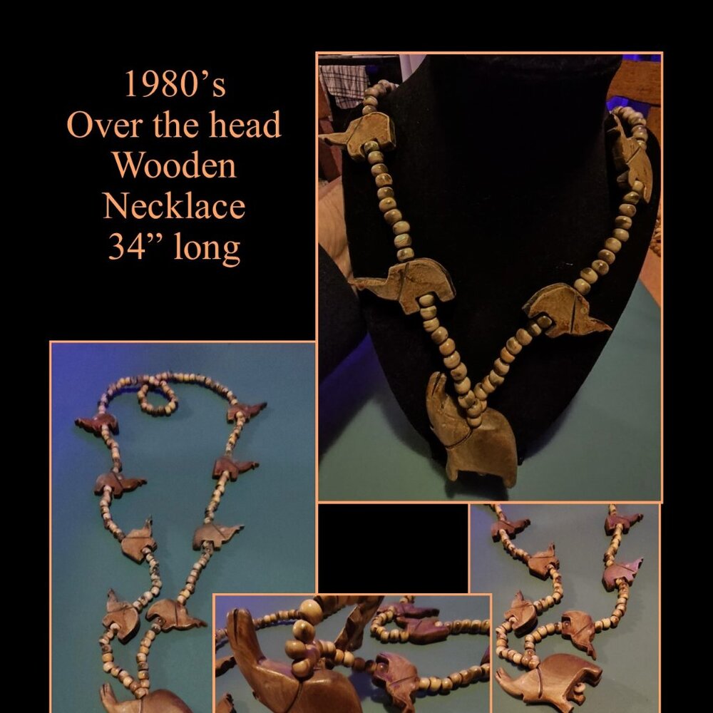 Over the head no clasp carved elephant pendant necklace, boho, beach, Ships Free